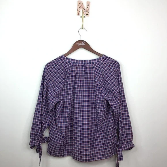 Madewell Tie Sleeve Popover Top Whitby Plaid - Picture 7 of 9